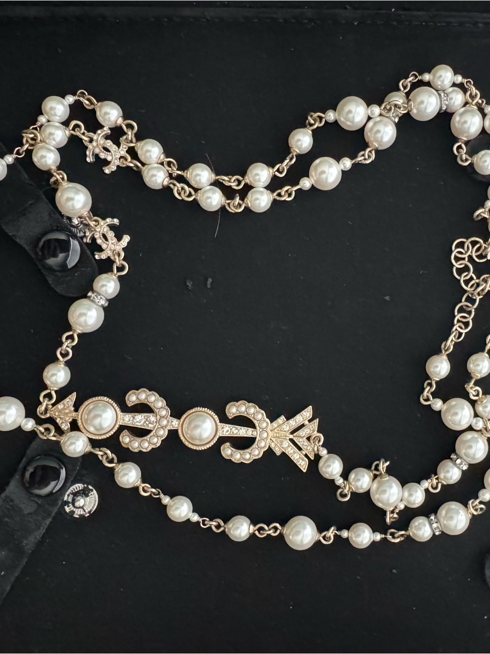 CHANEL Gold-Tone Pearl & Crystal Necklace